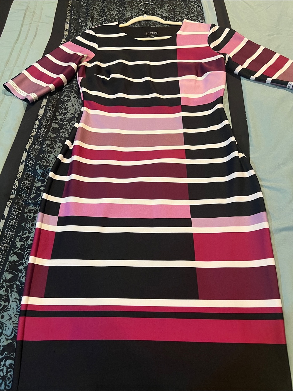 Enfocus Studio Black, Pink and Purple Striped Midi Dress